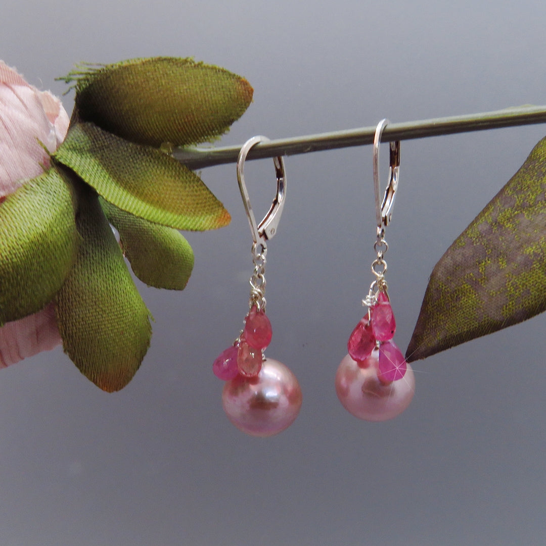 Pink pearl dangle on sale earrings