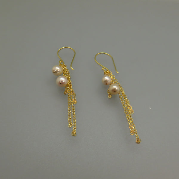 White Akoya Pearl Earrings On Gold Chain