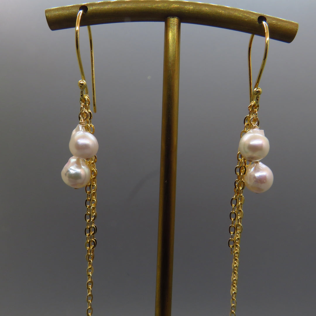 White Akoya Pearl Earrings On Gold Chain