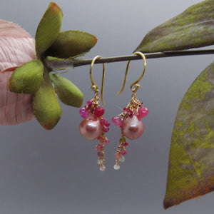 Pink Edison Pearls and Sapphire Earrings