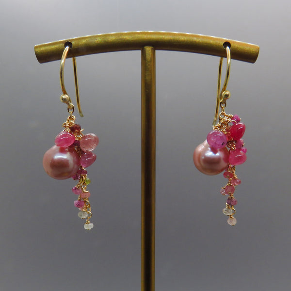 Pink Edison Pearls and Sapphire Earrings