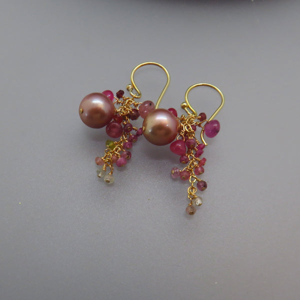 Pink Edison Pearls and Sapphire Earrings