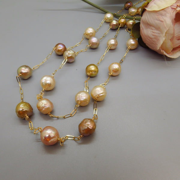 Multicolor Edison Pearl Tin Cup Necklace