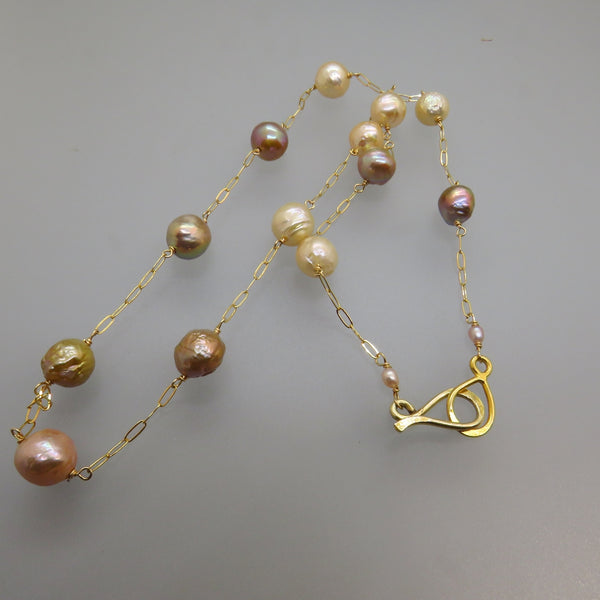 Multicolor Edison Pearl Tin Cup Necklace