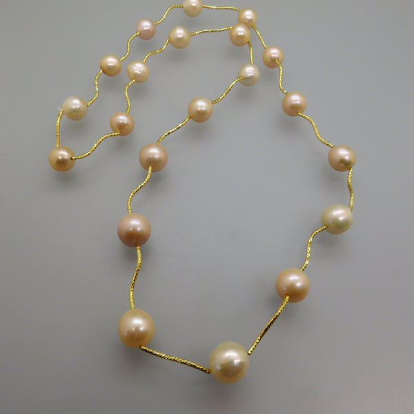 Peach Edison Pearls with Gold Plate Tube Spacers Necklace