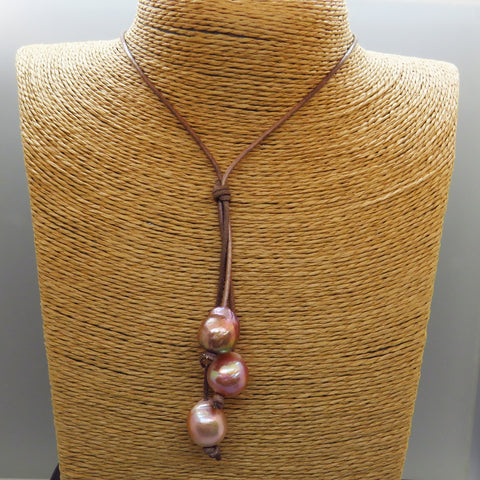 Lavender Edison Freshwater Pearls and Leather Necklace