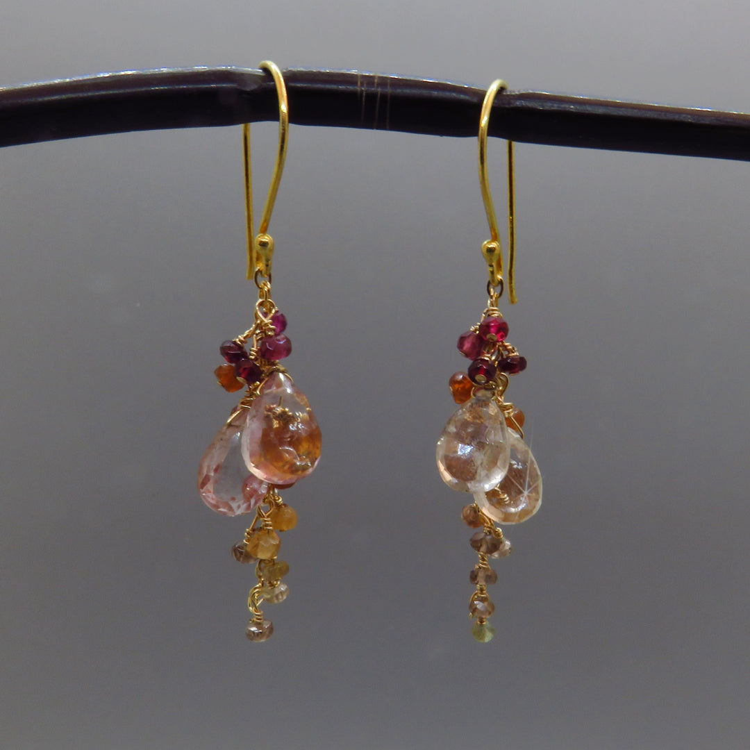 Champagne Topaz and Tunduru Sapphire Dangle Earrings