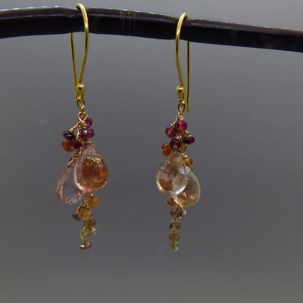 Champagne Topaz and Tunduru Sapphire Dangle Earrings