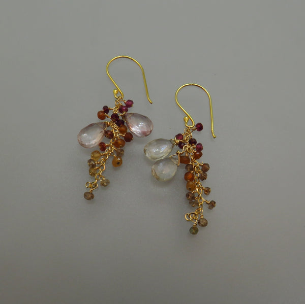 Champagne Topaz and Tunduru Sapphire Dangle Earrings