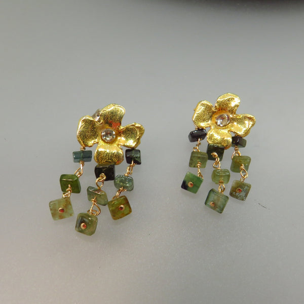 Green Tourmaline Flower Post Earrings