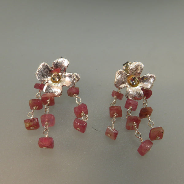 Pink Tourmaline Flower Silver Post Earrings