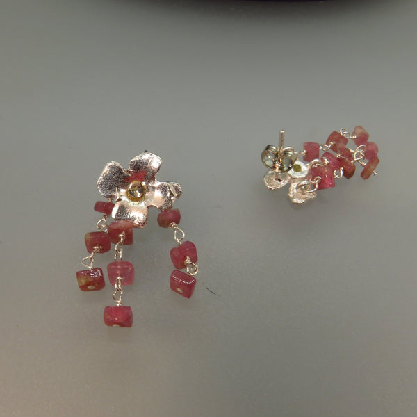 Pink Tourmaline Flower Silver Post Earrings