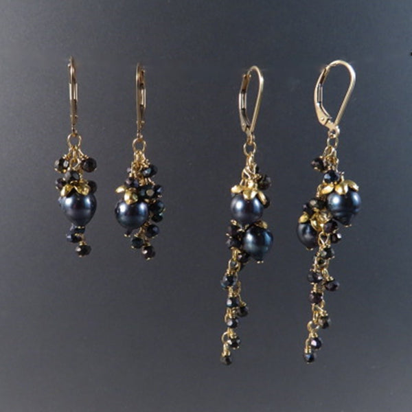 Peacock Akoya Pearls and Blue Spinel Earrings