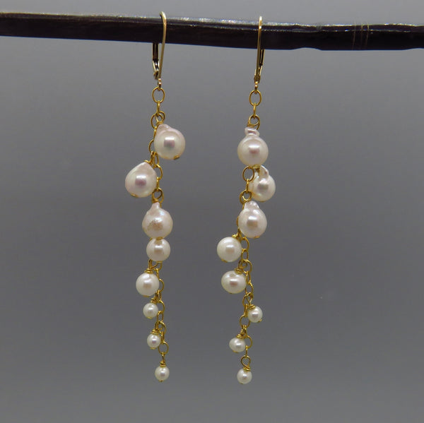 White Akoya Pearl Dangle Earrings