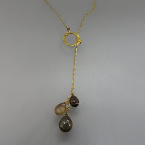 brown and green andalusite gems dangle gold chain lariat necklace