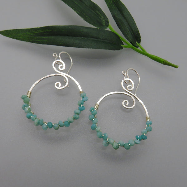 Amazonite And Silver Hoop Earrings