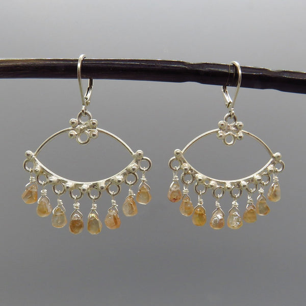 honey hued diamond quartz drops on silver chandeliers