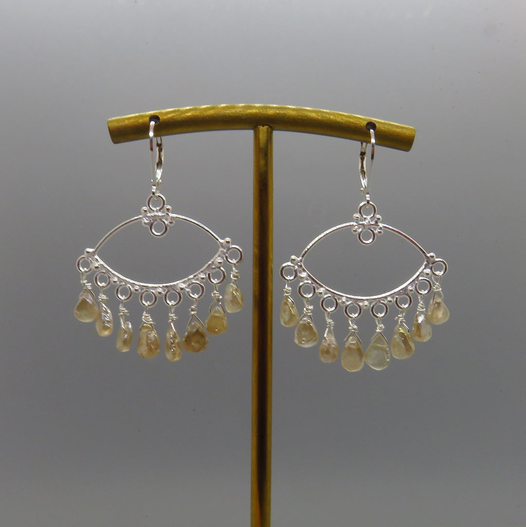 champagne colored diamond quartz dangle on silver chandeliers