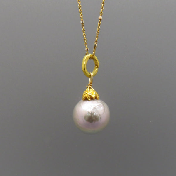 Gray Pearl Pendant Gold Chain