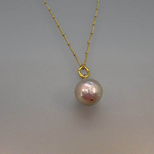 Gray Pearl Pendant Gold Chain