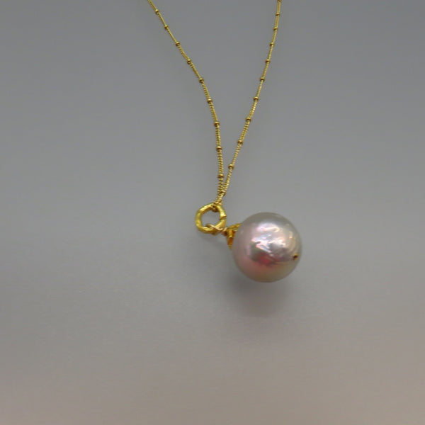 Gray Pearl Pendant Gold Chain