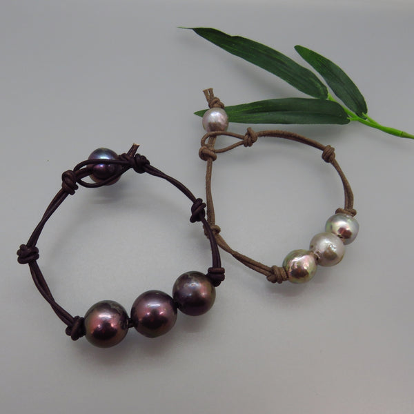 Gray Edison Freshwater Pearl and Leather Bracelet