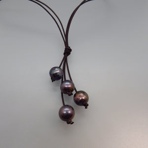 Peacock Edison Freshwater Pearl and Leather Lariat Necklace