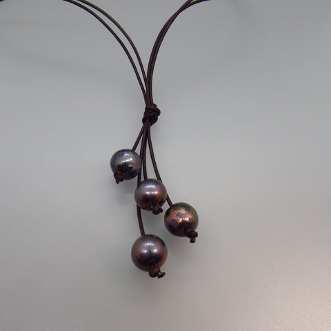 Peacock Edison Freshwater Pearl and Leather Lariat Necklace