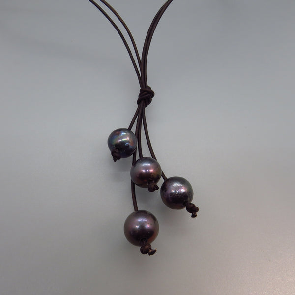 Peacock Edison Freshwater Pearl and Leather Lariat Necklace