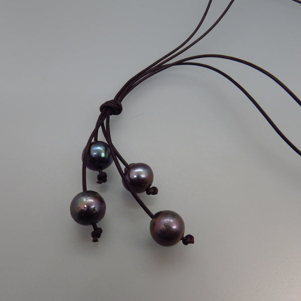 Peacock Edison Freshwater Pearl and Leather Lariat Necklace