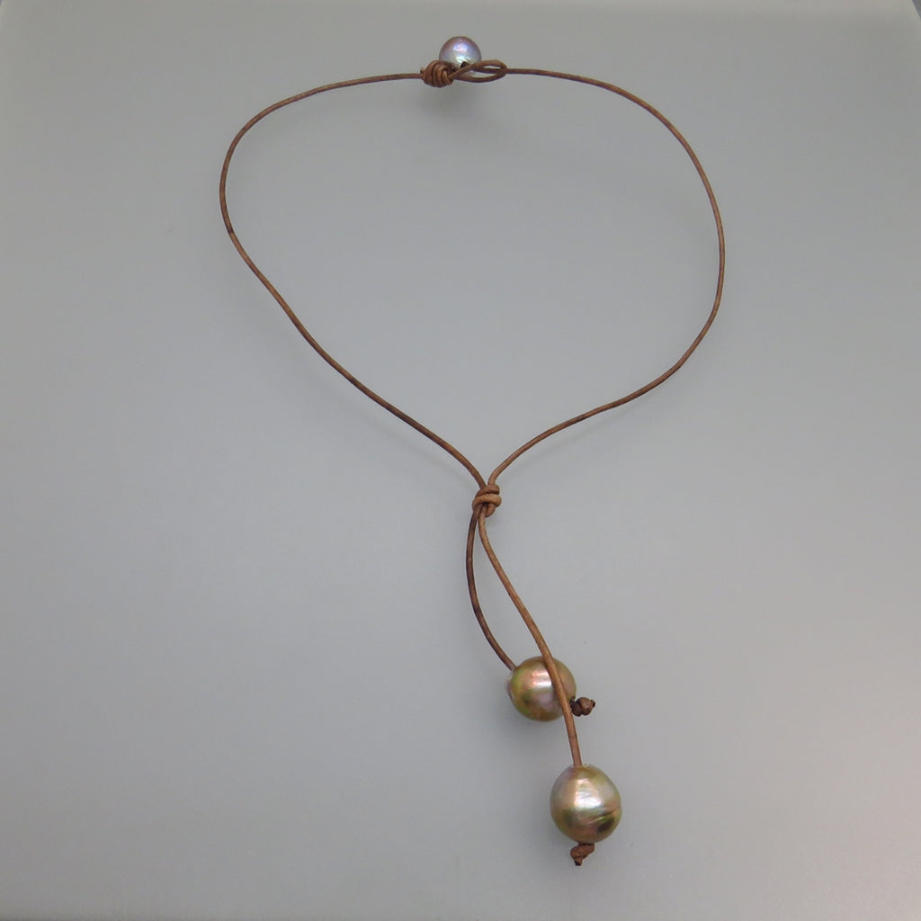 Pearl necklace with leather on sale chain