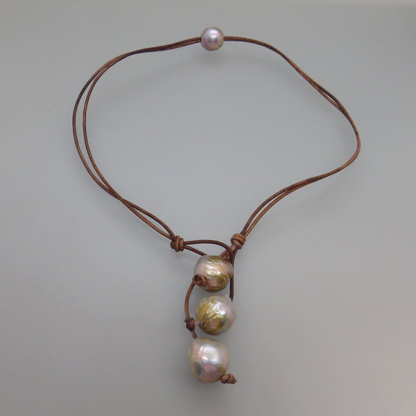 Gray Edison Pearl and Leather Necklace Wear it Three Ways