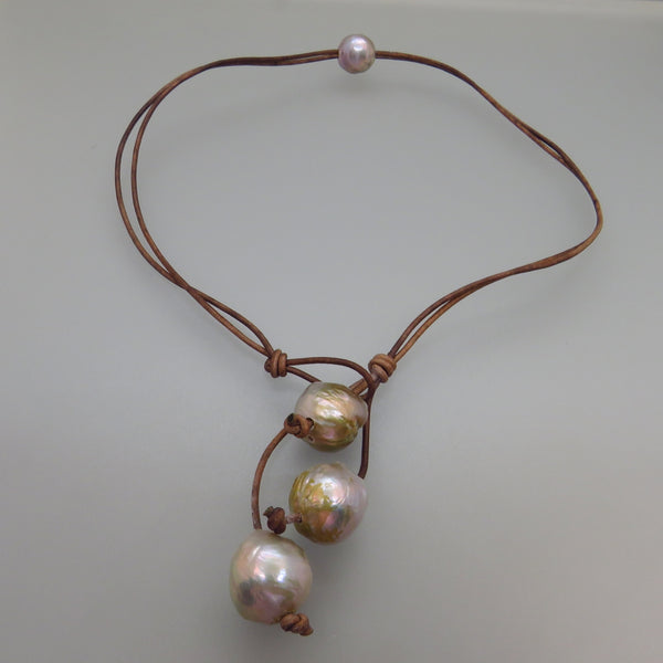 Gray Edison Pearl and Leather Necklace Wear it Three Ways