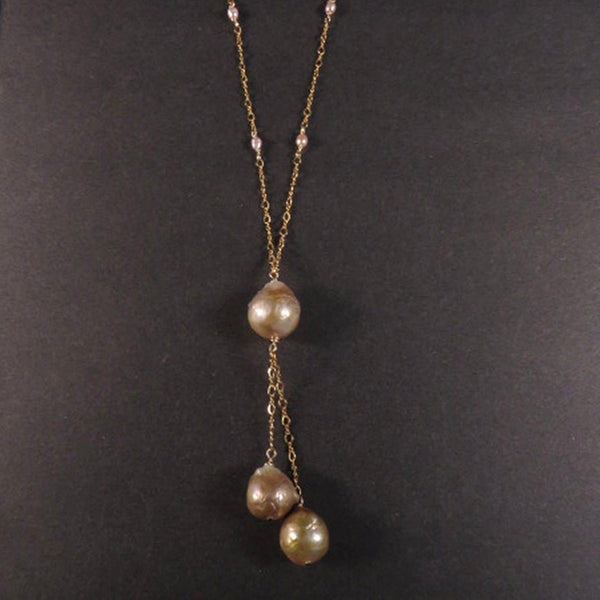 Pink Edison Pearl Y Necklace