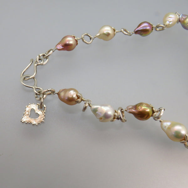 Pink And White Baroque Freshwater Pearl And Silver Necklace