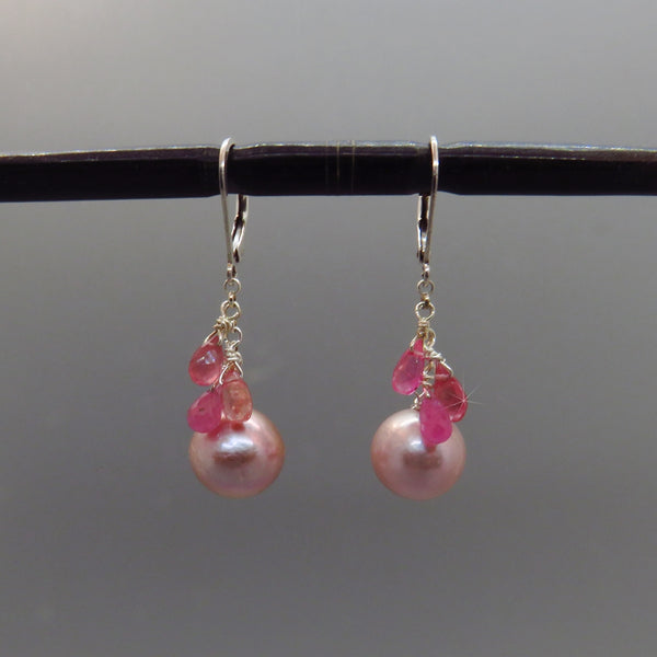 Pink Edison Pearls and Pink Sapphire Earrings