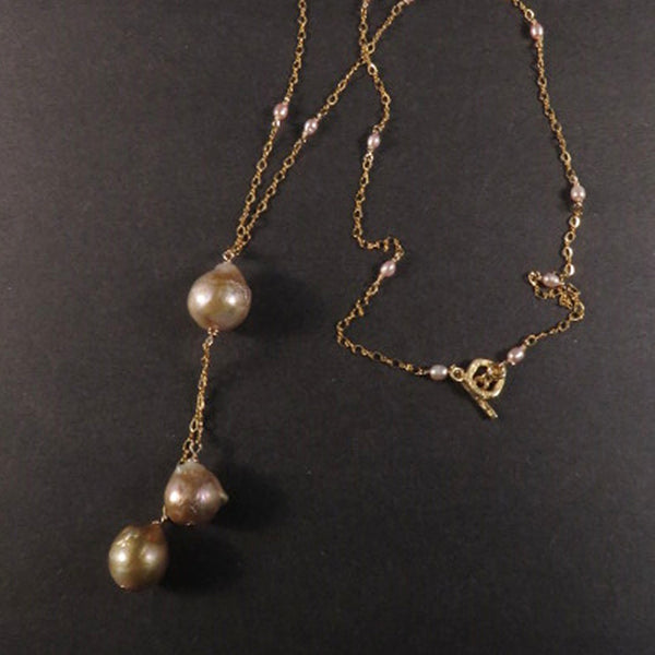 Pink Edison Pearl Y Necklace