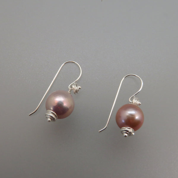 Pink Edison Pearl Earrings with Silver Artisan Ear Wires