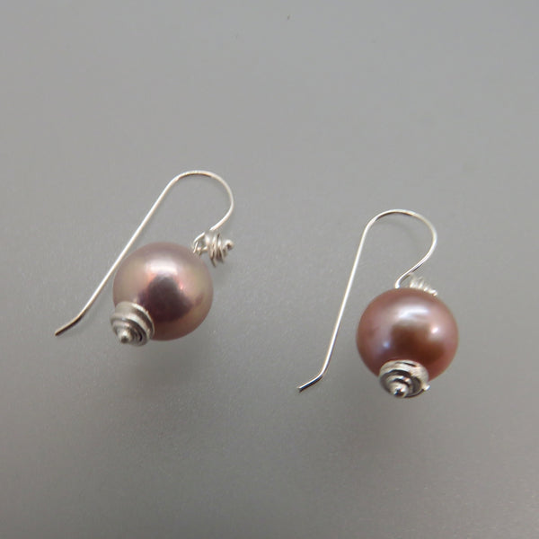 Pink Edison Pearl Earrings with Silver Artisan Ear Wires