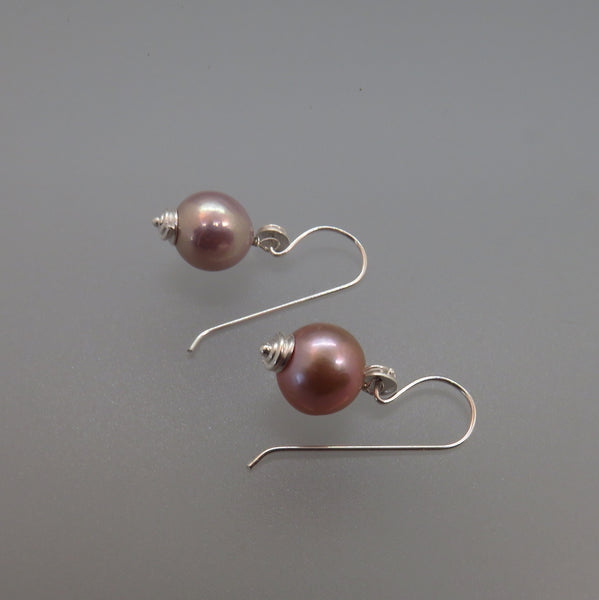 Pink Edison Pearl Earrings with Silver Artisan Ear Wires