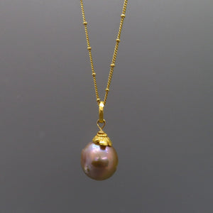 Pink Pearl Pendant With Gold Filled Sterling Chain