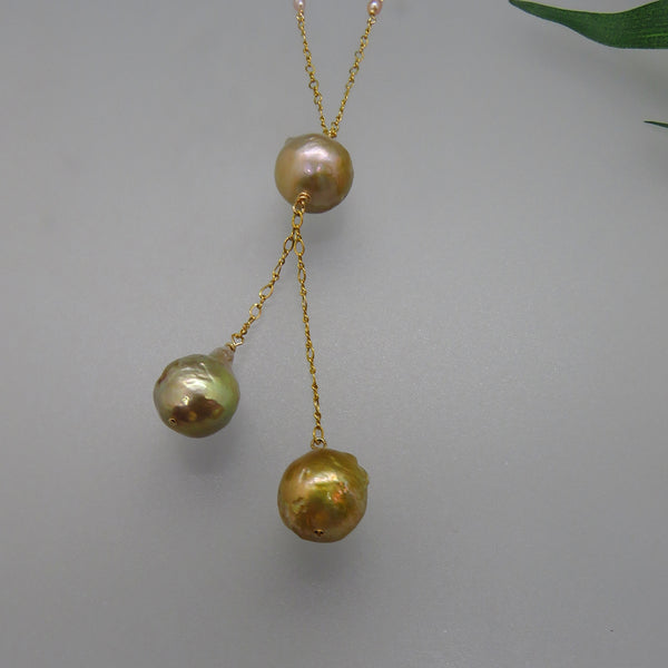 Pink Edison Pearl Y Necklace