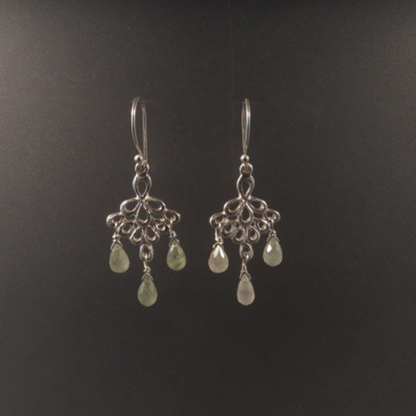 Green Sapphire and Silver Chandelier Earrings