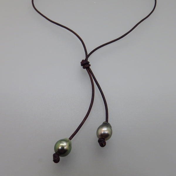 Tahiti Pearl and Leather Necklace