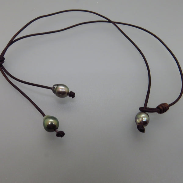 Tahiti Pearl and Leather Necklace