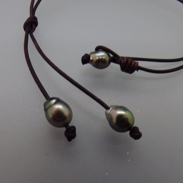 Tahiti Pearl and Leather Necklace