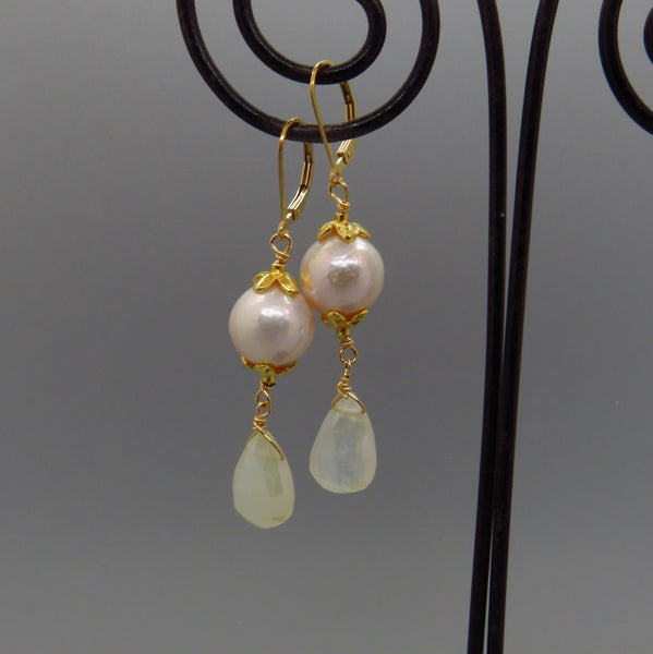 White Edison Pearl and Chalcedony Earrings