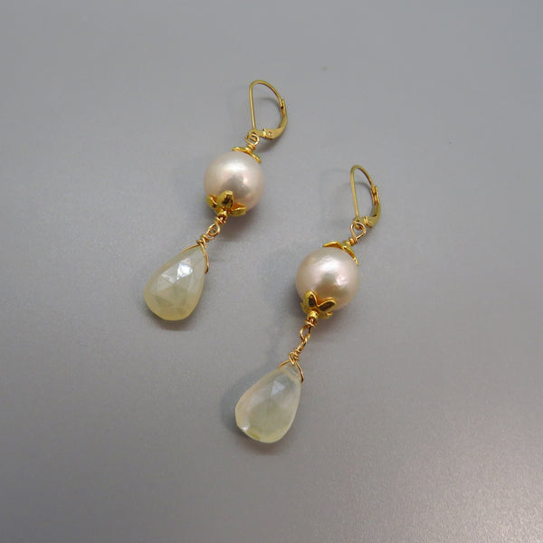 White Edison Pearl and Chalcedony Earrings