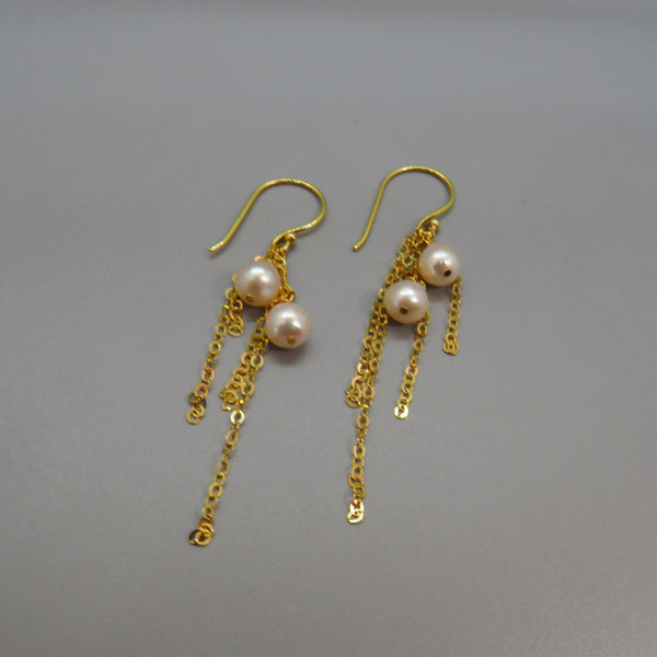 White Akoya Pearl Earrings On Gold Chain