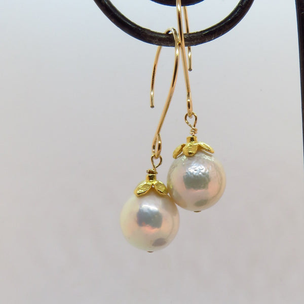 White Edison Pearl Earrings With Artisan Ear Wires